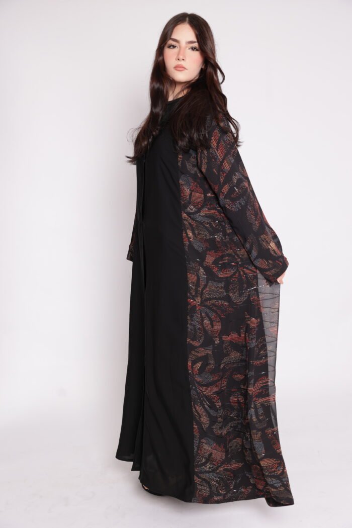 Abaya with elegant geometric patterns in black - Image 3
