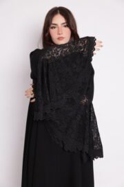 Black balloon abaya with wide lace sleeves - Image 5
