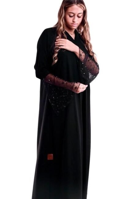 Black Cloche Lace Sleeve Abaya with Elegant Design