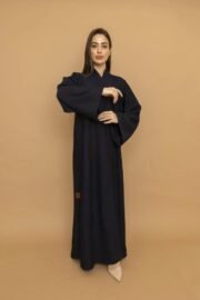 عباية كحلي غامق بتصميم كيمونو وقماش مضلع فاخر