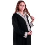 Black open abaya with embroidered sleeves