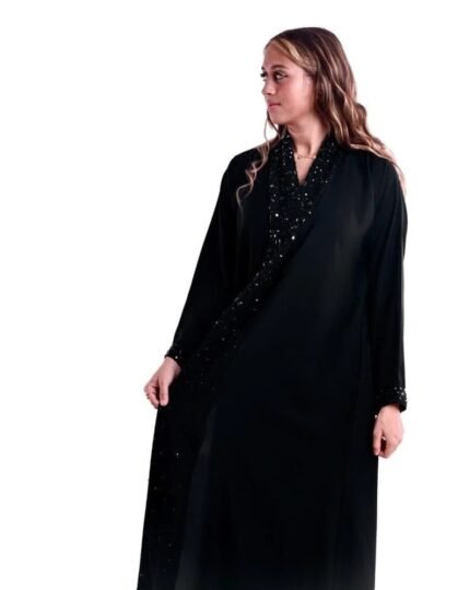 Shiny black beaded abaya, luxurious design for your special occasions