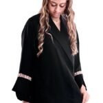 عباية مزينة بالخرز الزهري تصميم كريب ملكي بياقة رسمية