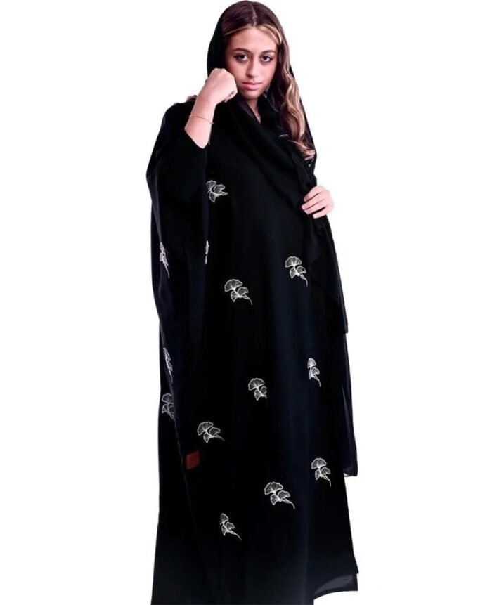 Half bisht abaya embroidered with luxurious floral embroidery - Image 1