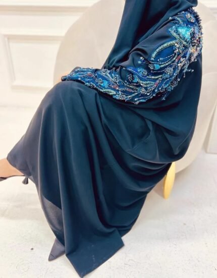 Japanese crepe hand embroidered abaya with luxurious design