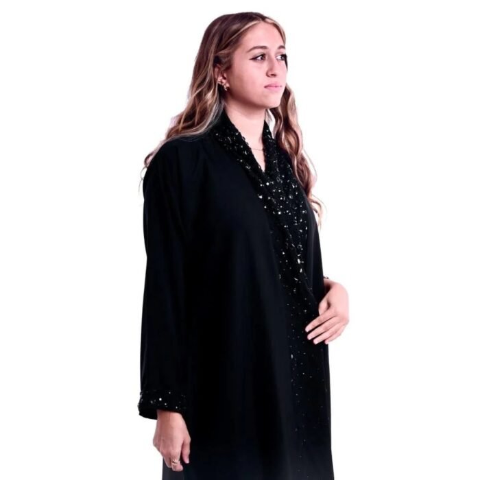 Shiny black beaded abaya, luxurious design for your special occasions - Image 2