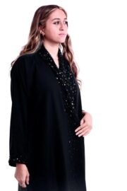⁦عباية خرز أسود لامعة تصميم فاخر لمناسباتك الخاصة⁩ - الصورة ⁦2⁩