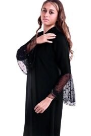 Black Cloche Lace Sleeve Abaya with Elegant Design - Image 2