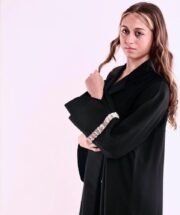 Abaya decorated with pink beads, royal crepe design, formal collar - Image 2
