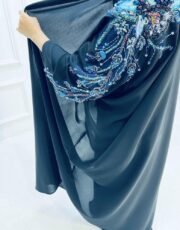 Japanese crepe hand embroidered abaya with luxurious design - Image 2