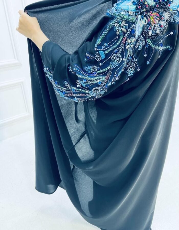 Japanese crepe hand embroidered abaya with luxurious design - Image 2