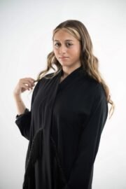 Beaded abaya with luxurious fringes, elegant evening design