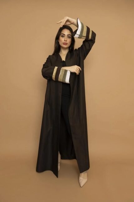 Classic hand embroidered abaya in sleeves