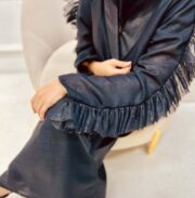 أكمام طويلة بتفاصيل بتل المع لعباية كتان رسمية