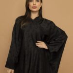 عباية بشت كريب أسود فاخر – تصميم بشت ملكي من عباية ثريد