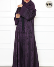 ⁦عباية موف بقماش مشجر – لون أنثوي بنقوش طبيعية للسهرات⁩ - الصورة ⁦3⁩